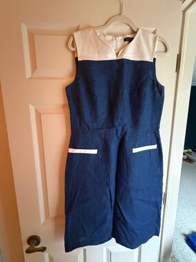 Brooks Brothers Sleeveless Navy and White Colorblock Dress